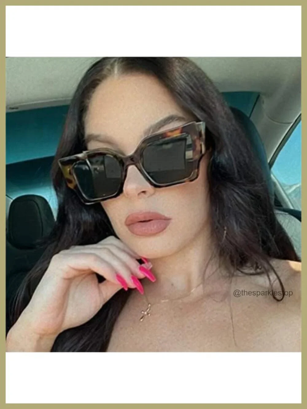 Oversized Square Sunglasses for Women UV400 Plastic Frame